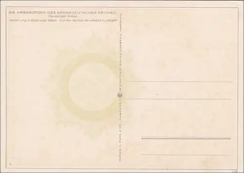 Carte de propagande: Ordres de guerre Croix allemande en or ou en argent