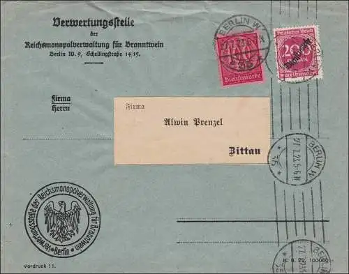 DR: Dienst: Reichsmonopolstelle Branntwein nach Zittau 1923 - Inflation