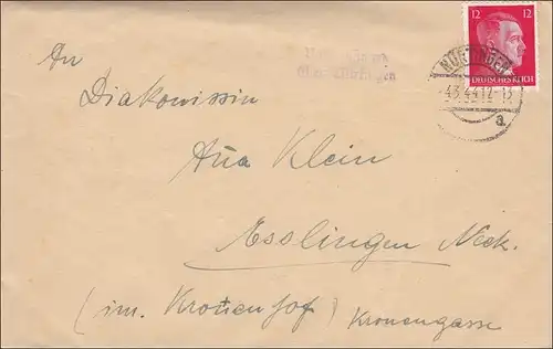 Brief aus Nürtingen mit Agenturstempel Unterensingen 1944