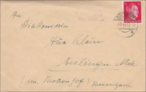 Lettre de Nürtingen avec le cachet de l'agence Unterensingen 1944