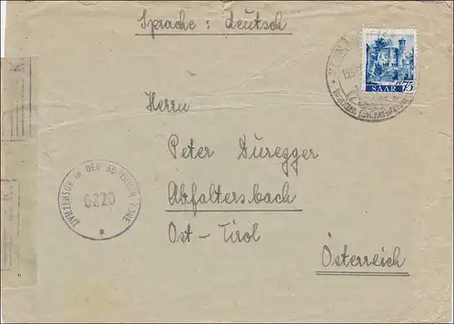 Saar: 1947 St. Ingbert nach Österreich mit Zensur britische Zone