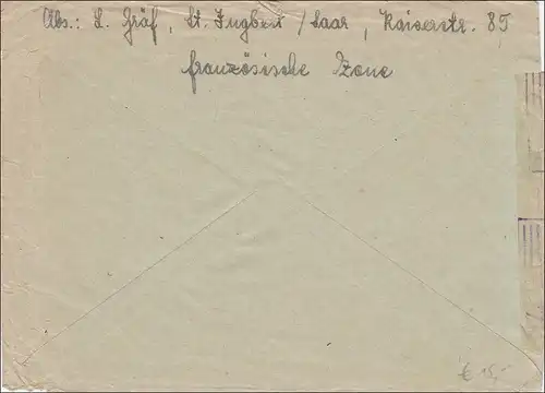 Sarre: 1947 St. Ingbert en Autriche avec censure zone britannique