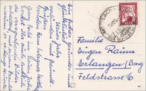 Sarre: 1954 Rire après avoir été acquis sur carte postale
