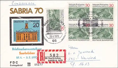 SABRIA: 1970; lettre R de Sarrebruck à Neuwied