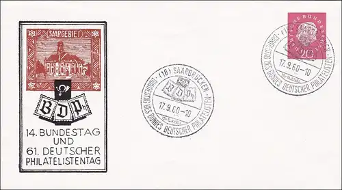 Saarland: Deutscher Philatelistentag, und Bundestag, 1960 Saarbrücken