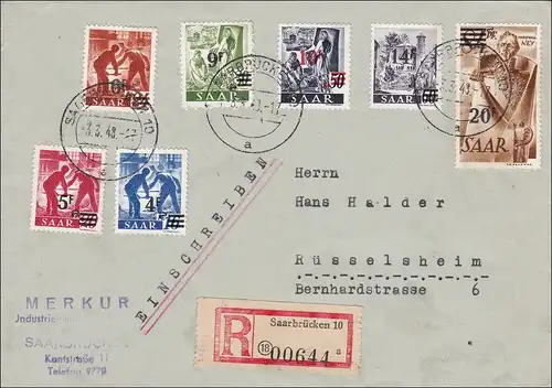 Saar: 1948 zwei R-Briefe  von Saarbrücken nach Rüsselsheim