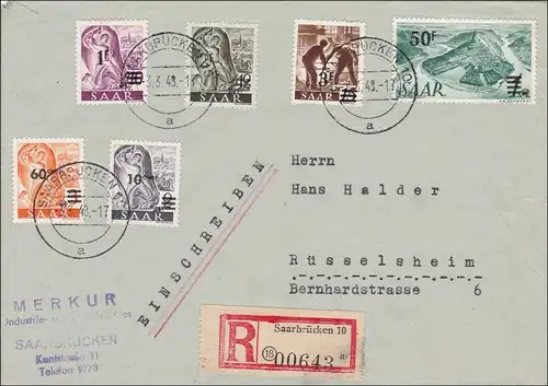 Saar: 1948 zwei R-Briefe  von Saarbrücken nach Rüsselsheim