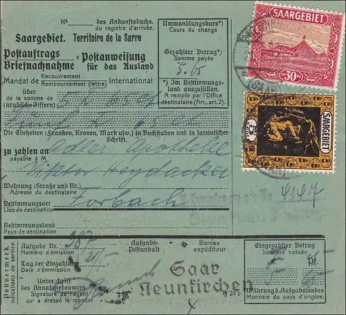 Sarre: Commandement postal de Neunkirchen à Forbach 1924
