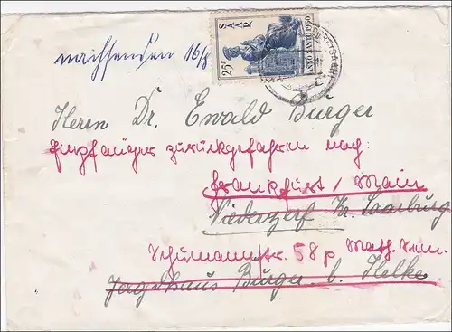 Saar: Brief von Kleinblittersdorf  1950
