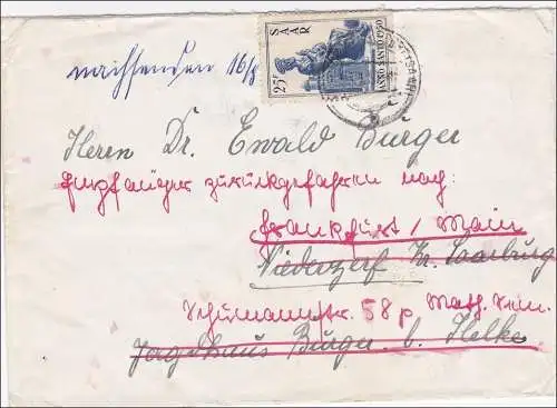 Sarre: Lettre de Kleinblittersdorf 1950