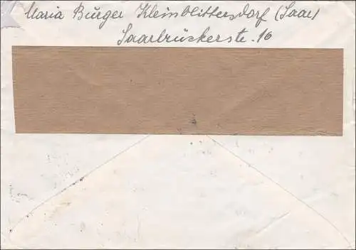 Saar: Brief von Kleinblittersdorf  1950