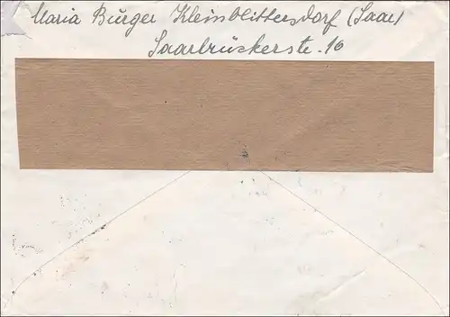 Sarre: Lettre de Kleinblittersdorf 1950