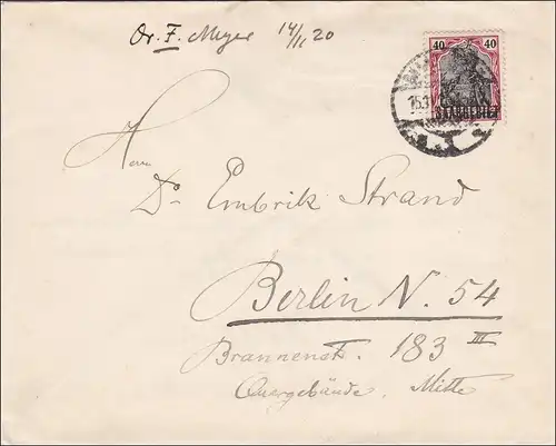Saargebiet: 1920 Germania von Saarbrücken nach Berlin: DOPPELVERWENDUNG