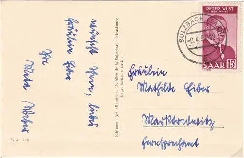 Sarre: 1950 Carte de Sulzbach