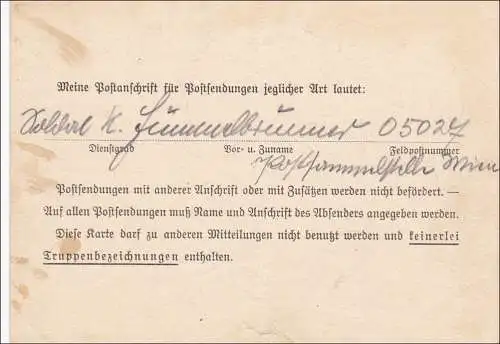 B&M: Feldpostkarte 1939 mit Angabe der Feldpostnummer 05027, Frühes Datum