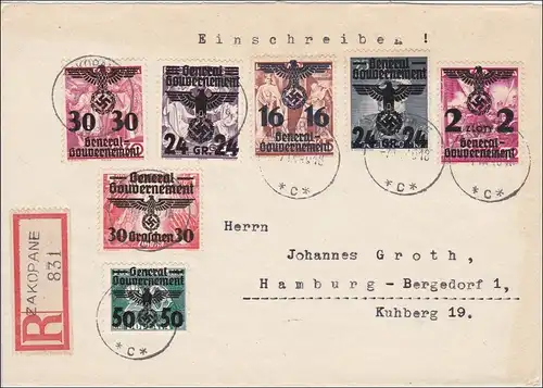 Generalgouvernement (GG): MiNr. 14-39, Satz auf Briefvorderseiten Zakopane