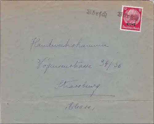Alsace: Lettre de Börsch à Strasbourg 1940
