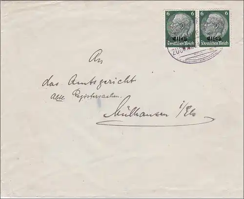 Alsace: Inscrivez-vous Mühlhausen après Wiesbaden 1941 Tampon de poste