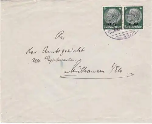 Elsass: Einschreiben Mühlhausen nach Wiesbaden 1941 Bahnpoststempel