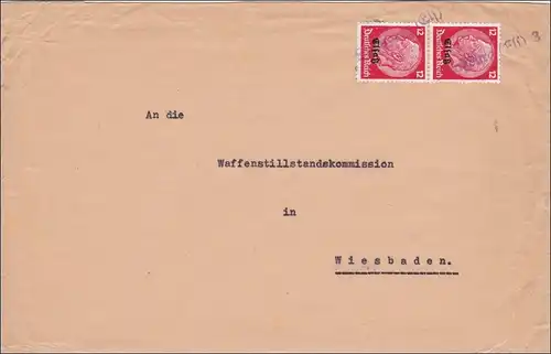 Alsace: Lettre de Strasbourg à Wiesbaden - Commission de cessez-le-feu 1940