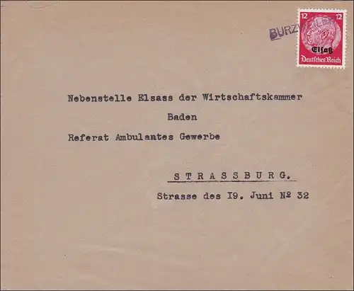 Alsace: Lettre de Burzeuler à Strasbourg en 1940