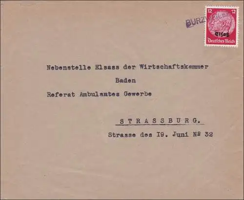 Alsace: Lettre de Burzeuler à Strasbourg en 1940