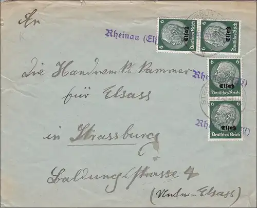 Alsace: Lettre de Rheinau 1940 à Strasbourg - Chambre de commerce
