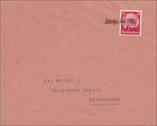 Elsass: Brief aus Stoßheim nach Strassburg 1940