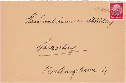 Alsace: Lettre de Harskirchen à Strasbourg 1940