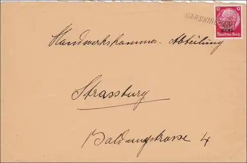 Alsace: Lettre de Harskirchen à Strasbourg 1940