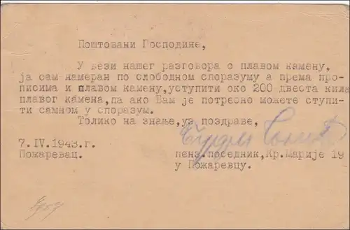 Serbien: Ganzsache, überfrankiert, Zensiert 7.4.1943