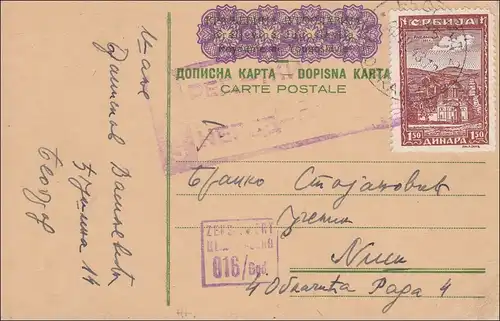 Serbie: entier, franc, censuré 20.4.1943