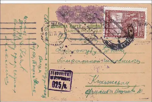 Serbie: entier, franc, censuré 14.5.1943