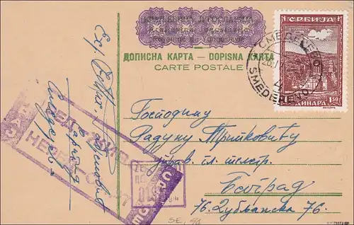 Serbien: Ganzsache,zufrankiert, Zensiert 24.04.1943