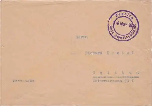 Postsache: Rogasen über Schneidermühl 14.11.1939