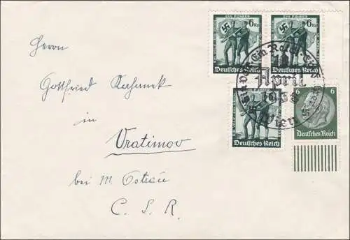 Österreich: 10.4.1938 mit Sonderstempel in die CSR