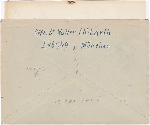 Poste de terrain: 1943 de Munich à Vienne; numéro de FP 46949, avec contenu