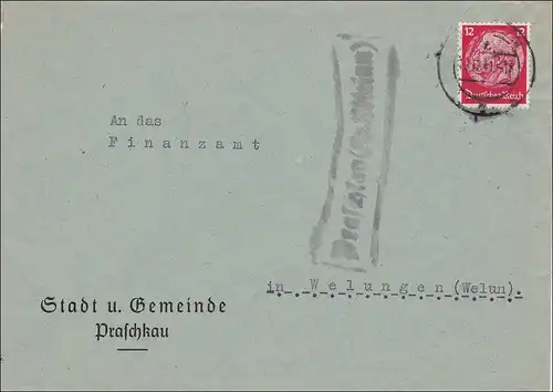 Praschkau, an das Finanzamt Welungen 1941
