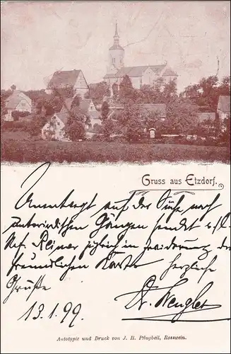 Carte AK: Gruss de Etzdorf / Roswein 1899