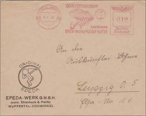 Freistempel:  Wuppertal Vohwinkel - EPEDA Werk, Polster, nach Leipzig 1938