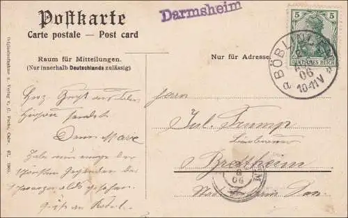 Ansichtskarte: Hirsau-Darmsheim von Böblingen nach Brettheim 1906