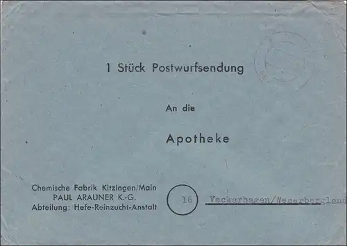 Gebühr bezahlt: Kitzingen/Main 1942-Postwurfsendung in Veckerhagen/Weserbergland