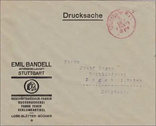 Gebühr bezahlt: Reklameartikel,Drucksache Brief von Stuttgart nach Engen, Franco