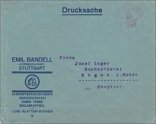 Gebühr bezahlt: Reklameartikel, Drucksache Brief von Stuttgart nach Engen