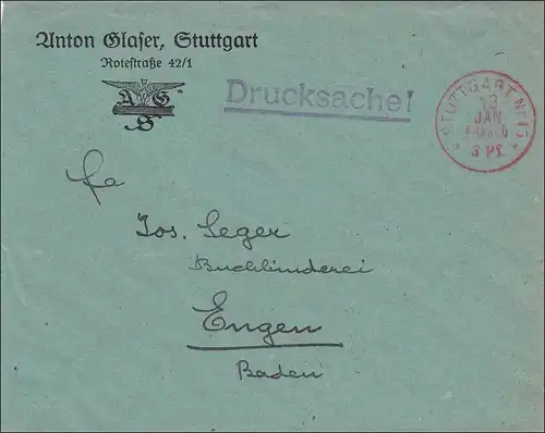 Gebühr bezahlt:  Drucksache Brief aus Stuttgart, Franco