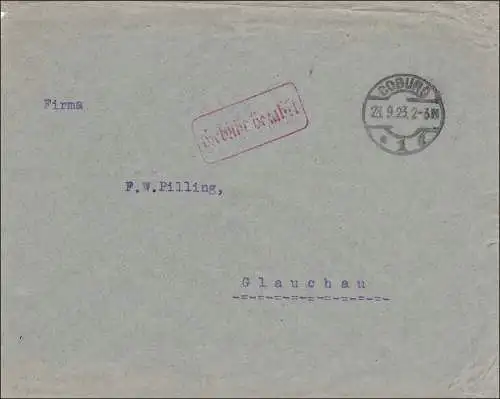 Frais payés: Lettre de Coburg 1923 à Glauchau