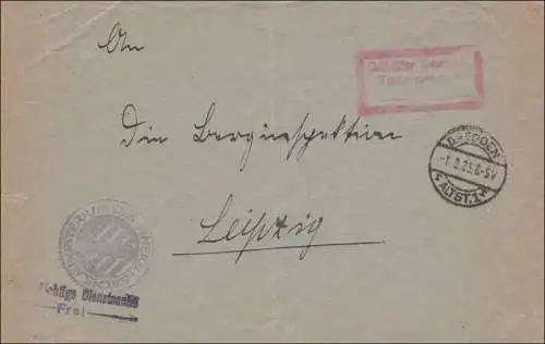 Frais payés: Lettre de Dresde, Ministère de l'Intérieur, 1923 à Leipzig