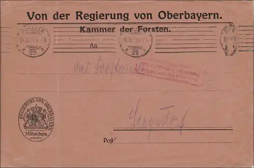 Gebühr bezahlt: Brief der Regierung von Oberbayern 1923 München nach Siegsdorf