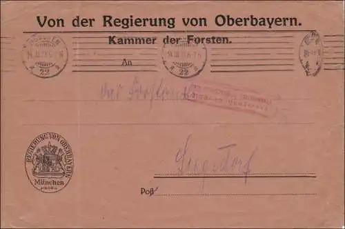 Gebühr bezahlt: Brief der Regierung von Oberbayern 1923 München nach Siegsdorf