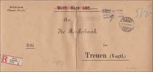 Gebühr bezahlt: übergroßer Brief aus Plauen 1923 nach Treuen/Vogtland